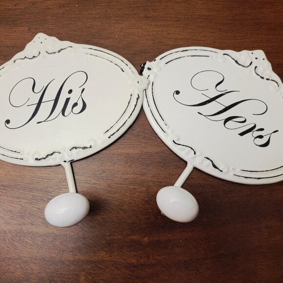 His and Her Coat/Clothes/Bath Hooks, Towel Hooks...Metal Wall Hanging French - Picture 2 of 7